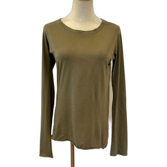 Michael Stars Olive Green Long Sleeved Tee Supima Cotton Wide Crew Neck O/S - Picture 1 of 7